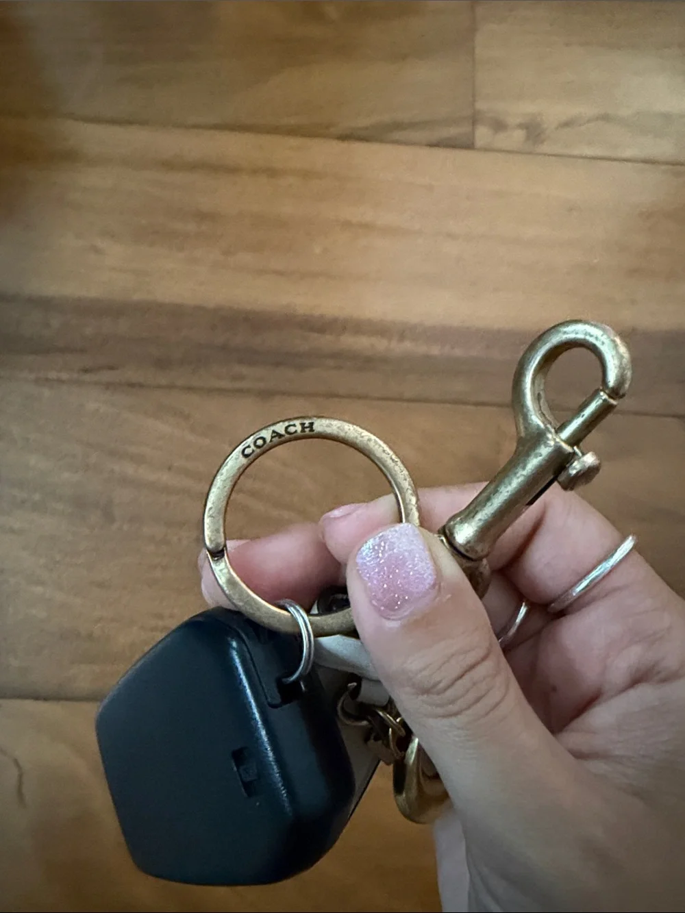 Coach White Leather Key Wristlet with Gold Hardware